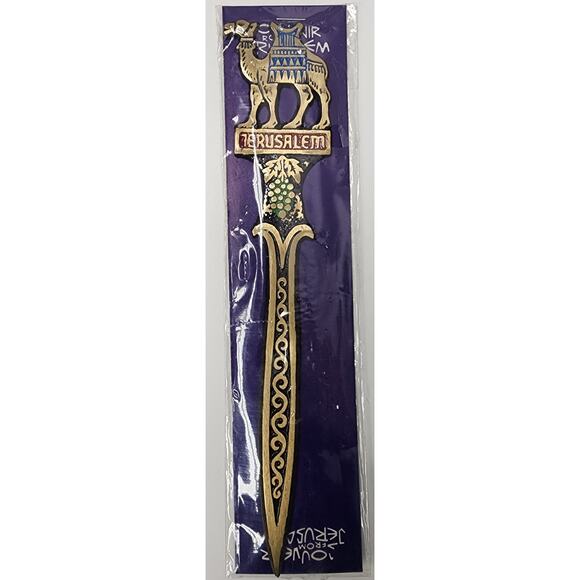 Vintage Jerusalem Brass Letter Opener Set – Enamel, Camel, Menorah, Israel - Picture 3 of 14